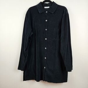 Byrn Walker L black Corduroy long Sleeved Tunic Button-Front Shirt Top Lagenlook